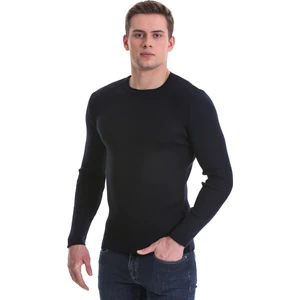Hatem Saykı Lacivert Slim Fit Fitilli Bisiklet Yaka Yünlü Triko Kazak
