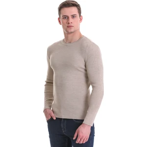 Hatem Saykı Bej Slim Fit Fitilli Bisiklet Yaka Yünlü Triko Kazak