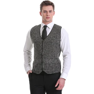 Siyah Regular Fit Desenli Yünlü Triko Yelek