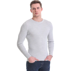 Hatem Saykı Gri Slim Fit Fitilli Bisiklet Yaka Yünlü Triko Kazak