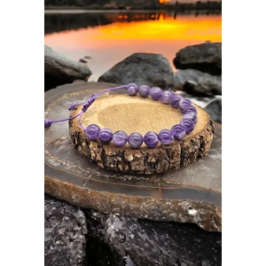 NBS Beautiful Naturel Stones Ametist ( Aşk , Bereket , Başarı , Şans ) Gerçek Doğal Taş El Işçiliği Bileklik 8 mm