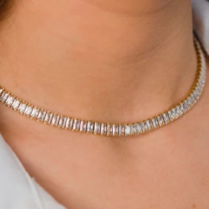 Power Es Paslanmaz Kararmaz Su Yolu Baget Kesim Zirkon Taşlı Gold Renk Çelik Kolye