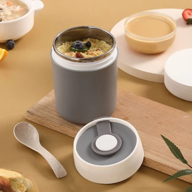 304 Çelik Gri 500 ml Yemek Çorba Mama Saklama Kabı (Sıcak Tutmaz)