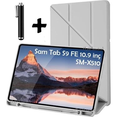 M.tk moveteck Samsung Galaxy Tab S9 Fe Plus 12.4 SM-X610 Kılıf Kalem Bölmeli Trifolding Yatay Dikey