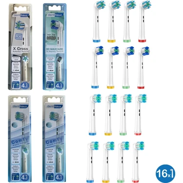 Denthauz Dev Set 16 Adet  Comfy + x Cross + 3D Maxcare Oral-B Uyumlu Yedek Diş Fırçası