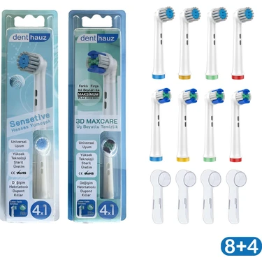 Denthauz Süper Set Sensetive + 3D Maxcare Oral-B Uyumlu Diş Fırçası Başlıkları + Fırça Koruma