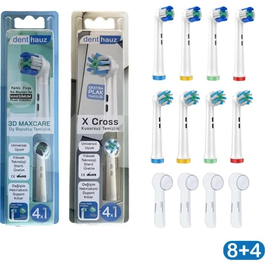 Denthauz Süper Set 3D Maxcare + x Cross Oral-B Uyumlu Diş Fırçası Başlıkları + Fırça Koruma