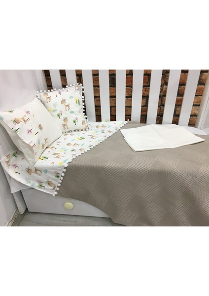 Buse Baby Home Busebabyhome Kahverengi , Çocuk Çok Amaçlı Poplin ,pikeli ve Ponponlu Nevresim Takımı 6'lı Set