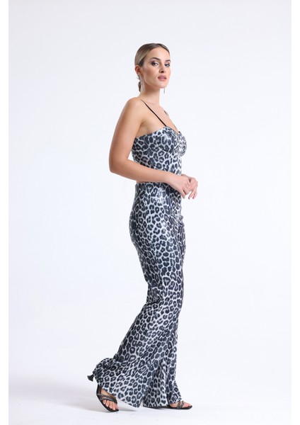 Geniş Paçalı Payet Pantolon | PNT32440 Siyah Gümüş Leopar fırsatları