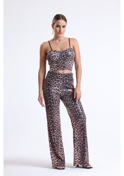 Geniş Paçalı Payet Pantolon | PNT32440 Kzıl Leopar fiyatları