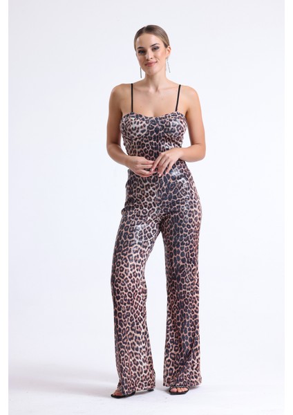Geniş Paçalı Payet Pantolon | PNT32440 Kzıl Leopar modelleri