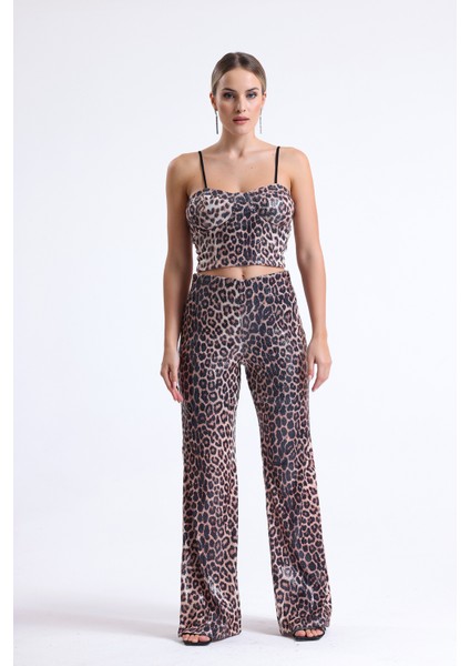 Geniş Paçalı Payet Pantolon | PNT32440 Kzıl Leopar fırsatları