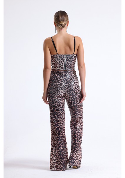 Geniş Paçalı Payet Pantolon | PNT32440 Kzıl Leopar indirimleri