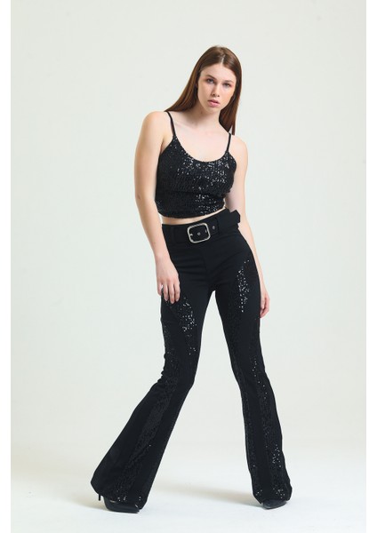 Payet Garnili Pantolon | PNT34535 Siyah modelleri
