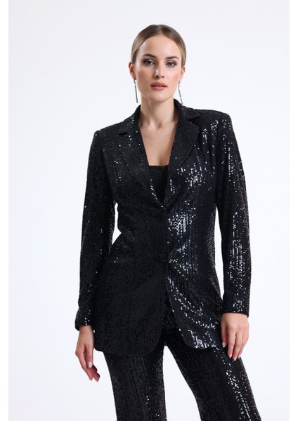 Içi Astarli Payet Abiye Ceket | CKT34262 Siyah