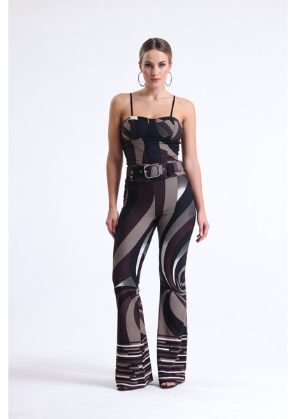 Desenli Ottoman Kemerli Pantolon | PNT35240 Kahve Bej Siyah Desenli