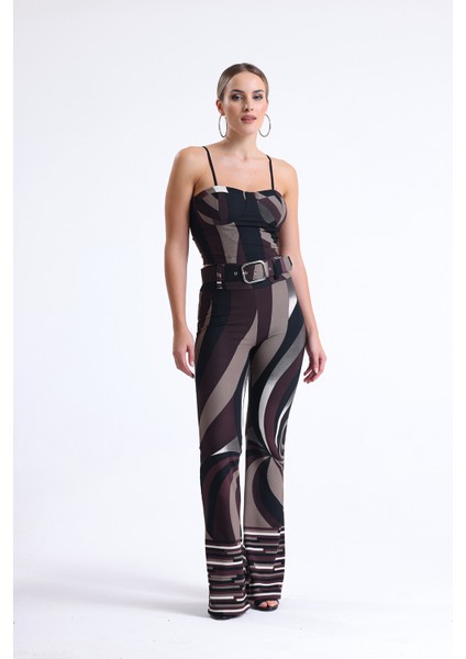 Desenli Ottoman Kemerli Pantolon | PNT35240 Kahve Bej Siyah Desenli modelleri