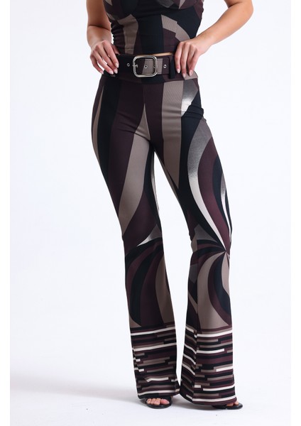 Desenli Ottoman Kemerli Pantolon | PNT35240 Kahve Bej Siyah Desenli fırsatları