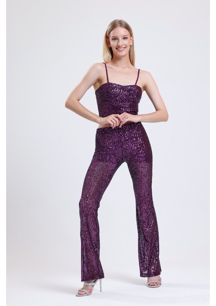 Astarlı Gizli Fermuarlı Zara Payet Pantolon | PNT32488 Mor modelleri