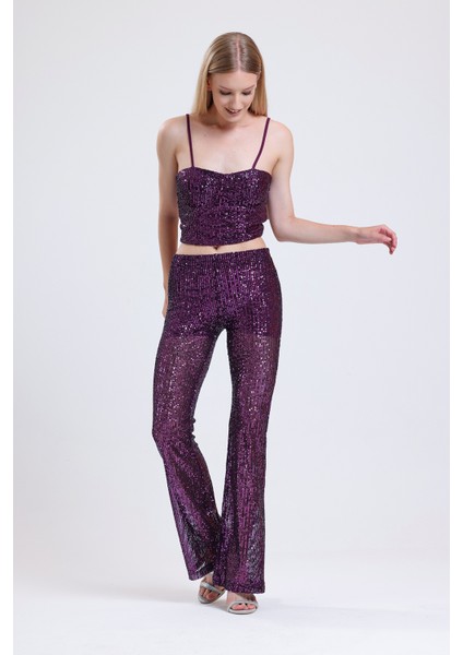 Astarlı Gizli Fermuarlı Zara Payet Pantolon | PNT32488 Mor fırsatları