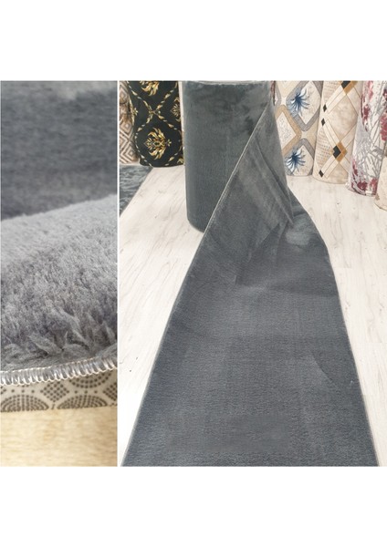 Kaymaz Taban Antrasit Yıkanabilir Kesme Yolluk Peluş Halı 100 x 950 cm