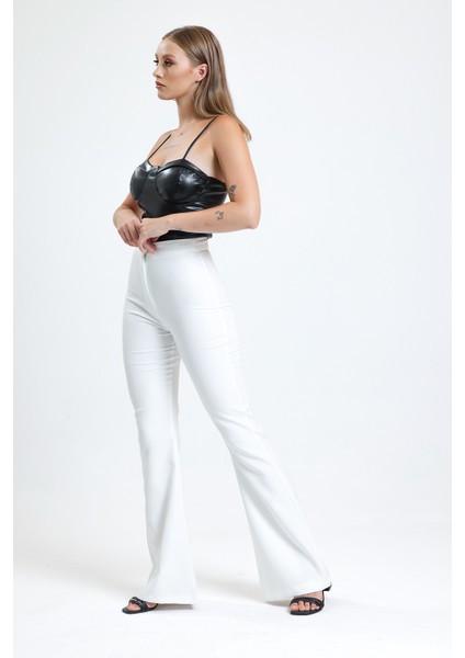 Ispanyol Paça Fermuarlı Cepli Hürrem Pantolon | PNT35010 Ekru