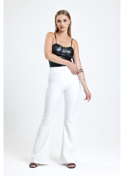 Ispanyol Paça Fermuarlı Cepli Hürrem Pantolon | PNT35010 Ekru modelleri