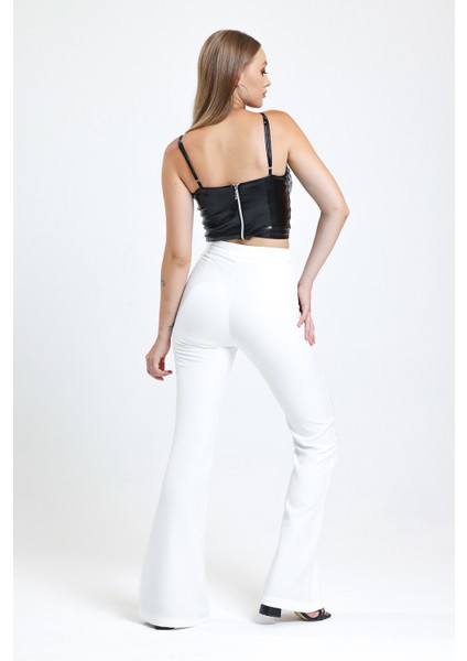 Ispanyol Paça Fermuarlı Cepli Hürrem Pantolon | PNT35010 Ekru indirimleri