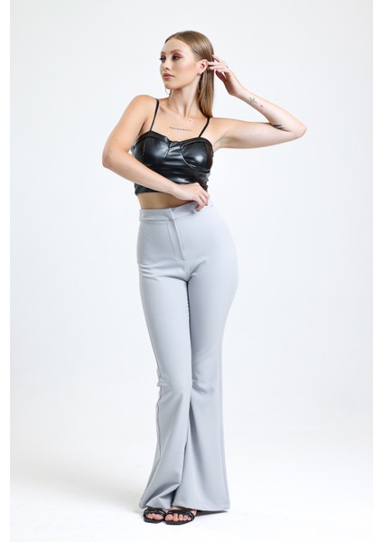 Ispanyol Paça Fermuarlı Cepli Hürrem Pantolon | PNT35010 Grı