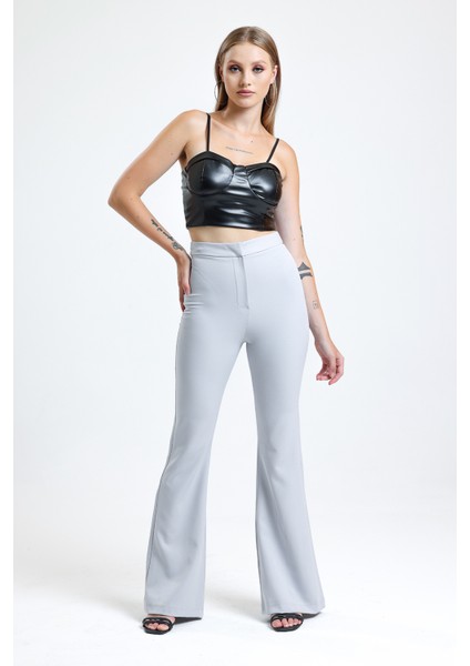 Ispanyol Paça Fermuarlı Cepli Hürrem Pantolon | PNT35010 Grı modelleri