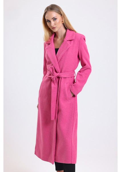 Yırtmaç Detaylı Kuşaklı Uzun Kaşe Kaban | KBN34637 fiyatları