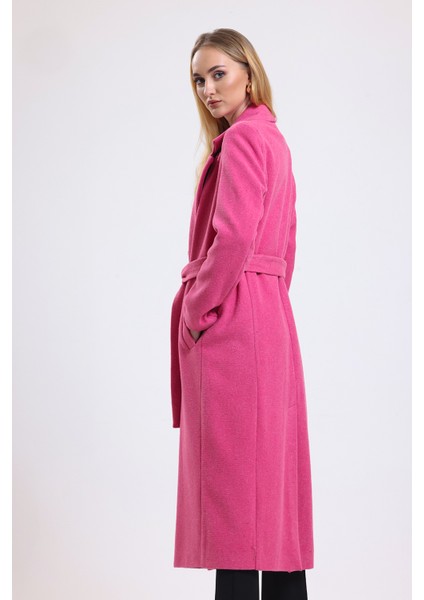 Yırtmaç Detaylı Kuşaklı Uzun Kaşe Kaban | KBN34637 fırsatları