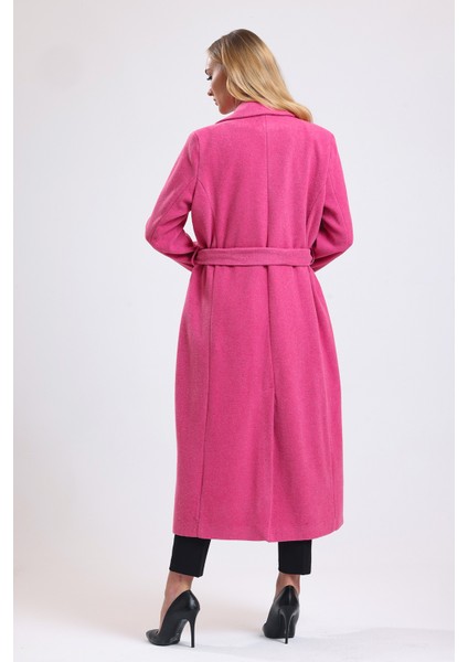 Yırtmaç Detaylı Kuşaklı Uzun Kaşe Kaban | KBN34637 indirimleri