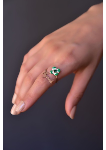 925 Ayar Gümüş Yüzük Rose Kaplama Isimli Doğum Taşı Yonca Yüzük