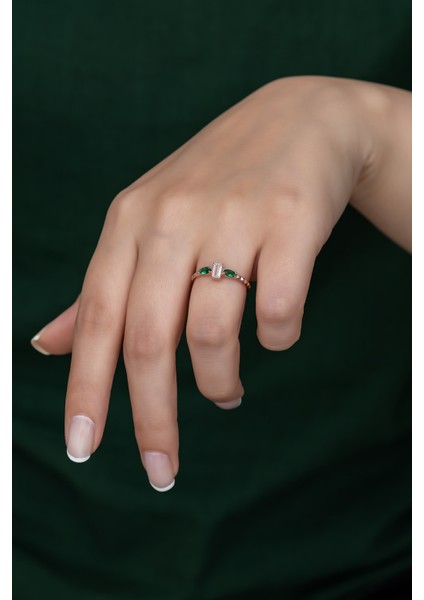 Gümüş Prenses Yüzük Renkli Taşlı Ayarlanabilir Ölçü. Rose Gold Kaplama 925 Ayar Gümüş Yüzük
