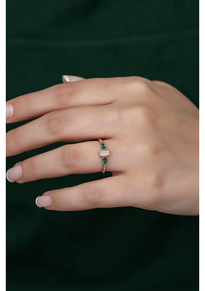 Gümüş Prenses Yüzük Renkli Taşlı Ayarlanabilir Ölçü. Rose Gold Kaplama 925 Ayar Gümüş Yüzük