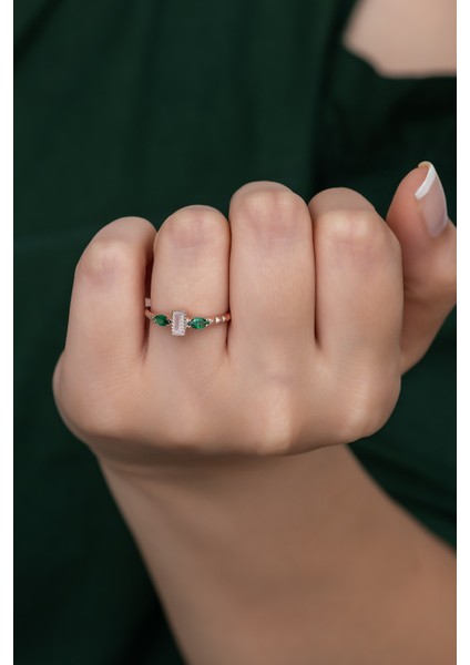 Gümüş Prenses Yüzük Renkli Taşlı Ayarlanabilir Ölçü. Rose Gold Kaplama 925 Ayar Gümüş Yüzük