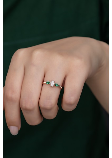Gümüş Prenses Yüzük Renkli Taşlı Ayarlanabilir Ölçü. Rose Gold Kaplama 925 Ayar Gümüş Yüzük
