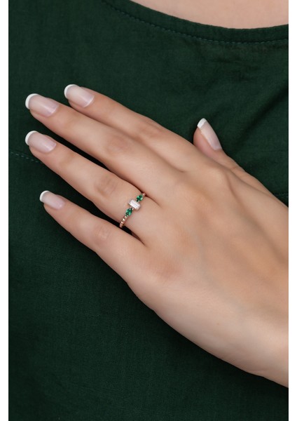 Gümüş Prenses Yüzük Renkli Taşlı Ayarlanabilir Ölçü. Rose Gold Kaplama 925 Ayar Gümüş Yüzük