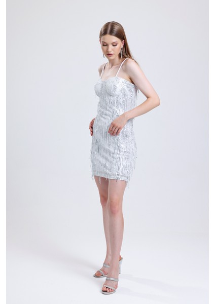 Payet Abiye Elbise Elb35119 Silver fırsatları