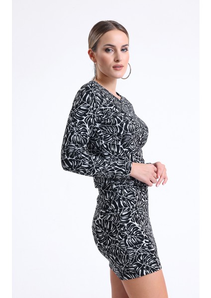 Uzun Kol Jakarlı Bluz | BLZ35200 Siyah-Ekru modelleri