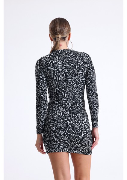 Uzun Kol Jakarlı Bluz | BLZ35200 Siyah-Ekru indirimleri