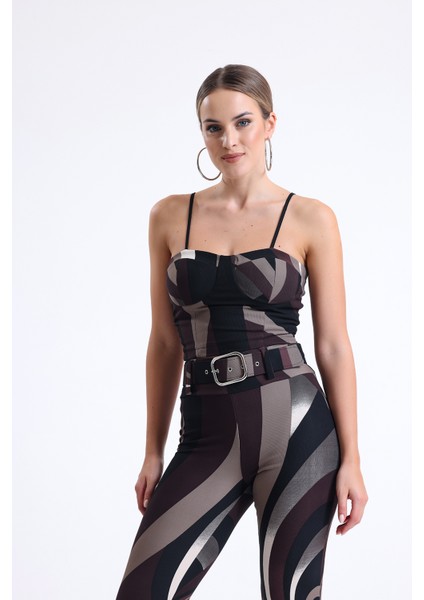 Gloplu Ottoman Desenli Büstiyer BUST35241 Kahve Bej Siyah Desenli fiyatları