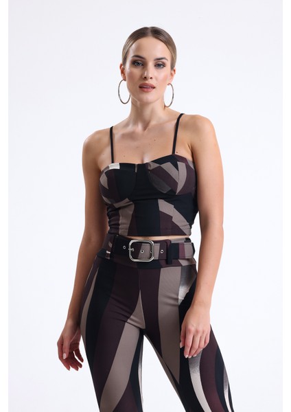 Gloplu Ottoman Desenli Büstiyer BUST35241 Kahve Bej Siyah Desenli modelleri