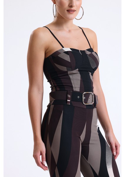 Gloplu Ottoman Desenli Büstiyer BUST35241 Kahve Bej Siyah Desenli fırsatları