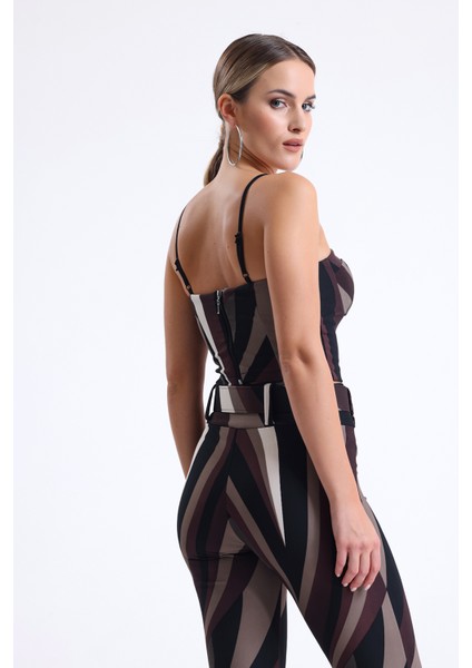 Gloplu Ottoman Desenli Büstiyer BUST35241 Kahve Bej Siyah Desenli indirimleri