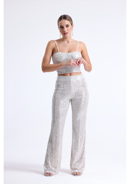 Beli Lastikli Payet Abiye Pantolon | PNT35233 Bej modelleri