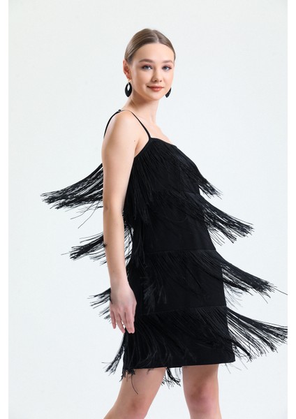 Ip Sacaklı Abiye Scuba Krep Mini Elbise | ELB34822 Siyah fiyatları