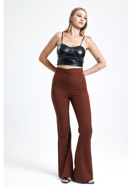 Ispanyol Paça Fermuarlı Cepli Hürrem Pantolon | PNT35010 Kahve fırsatları