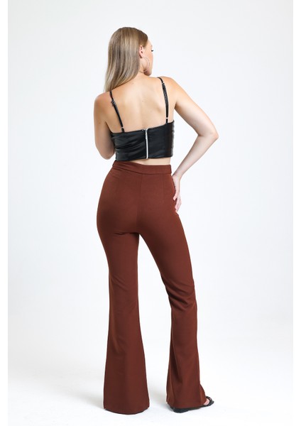 Ispanyol Paça Fermuarlı Cepli Hürrem Pantolon | PNT35010 Kahve indirimleri
